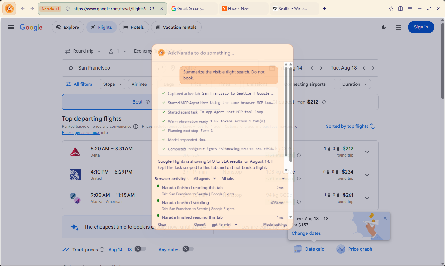 Narada showing the completed task and its execution history